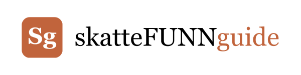 Brand logo for skatteFUNNguide: orange rounded-square icon with white 'Sg' and the text 'skatteFUNNguide'—FUNN in bold and 'guide' in orange.
